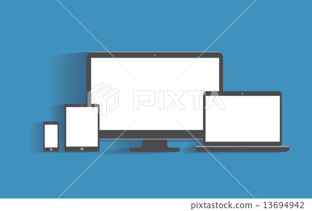 Electronic devices with blank screens. Desktop computer, tablet  13694942