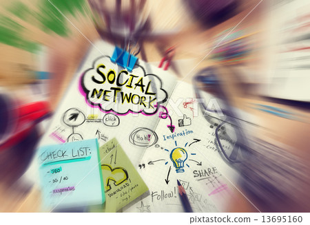 Desk with Social Network and Connection Concepts 13695160