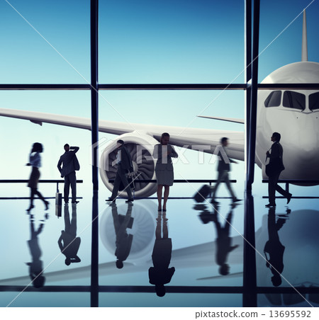 Silhouette Group of Business People with Airplane Concept 13695592