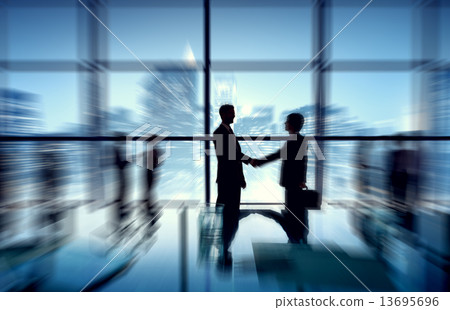 Group of business people discussing at city view reflected onto Group of business people discussing at city view reflected onto 13695696