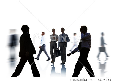 Business People Silhouettes Commuting and Isolated on White 13695733