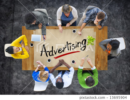 Aerial View of Multiethnic Group with Advertising Concept Aerial View of Multiethnic Group with Advertising Concept 13695904