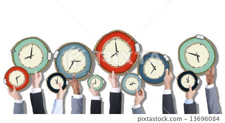 Group of Business People's Hands Holding Clocks Group of Business People's Hands Holding Clocks 13696084