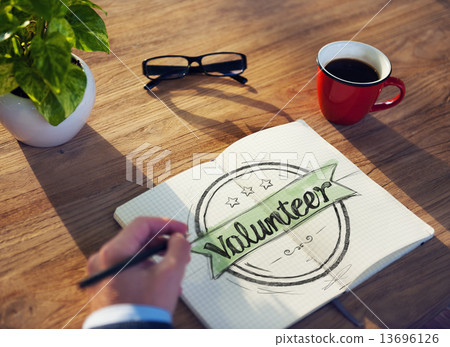 Man with a Note Pad and Volunteer Concept Man with a Note Pad and Volunteer Concept 13696126