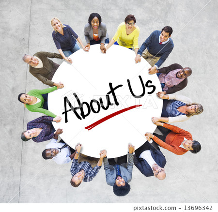 Multiethnic People in Circle with "About Us" Concept Multiethnic People in Circle with "About Us" Concept 13696342