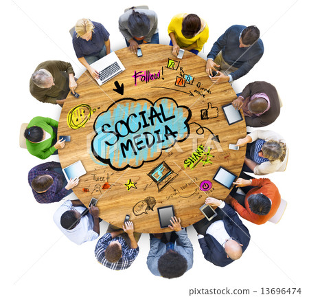 Group of People Discussing Social Media Group of People Discussing Social Media 13696474