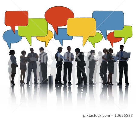Silhouette Group of Business People with Speech Bubbles Silhouette Group of Business People with Speech Bubbles 13696587