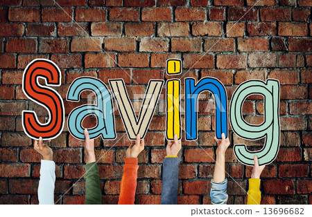 Group of Diverse People Holding the Word Saving 13696682