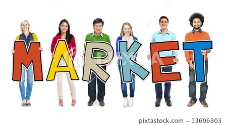 Multiethnic Group of People Holding Letter Market 13696803