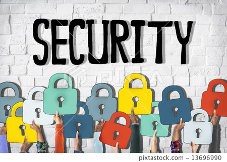 Group of Hands Holding Padlock Symbols 13696990