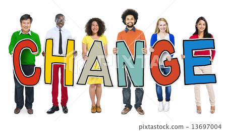 Group of People Standing Holding Change Letter 13697004