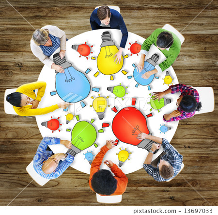 Multiethnic Group of People Meeting with Light Bulb Symbol 13697033
