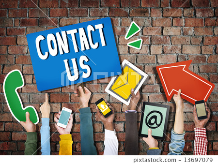 Hands Holding Digital Devices and Symbols Contact Us Hands Holding Digital Devices and Symbols Contact Us 13697079
