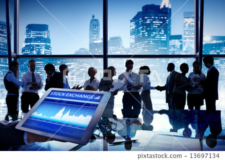 Silhouette Group of Business People Discussion Stock Exchange 13697134
