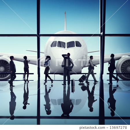 Silhouette Group of Business People with Airplane Concept 13697278