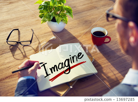 A Man Brainstorming about Imagine Concept A Man Brainstorming about Imagine Concept 13697285
