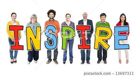 Multiethnic Group of People Holding Letter Inspire Multiethnic Group of People Holding Letter Inspire 13697311