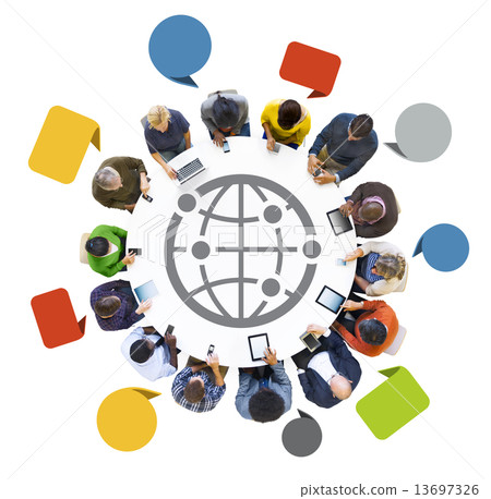 Multiethnic Group of People Using Digital Devices in Connected W 13697326