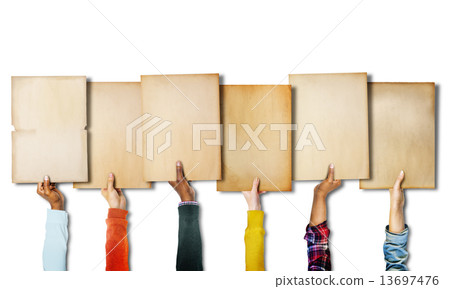 Group of Diverse Hands Holding Old Papers Group of Diverse Hands Holding Old Papers 13697476