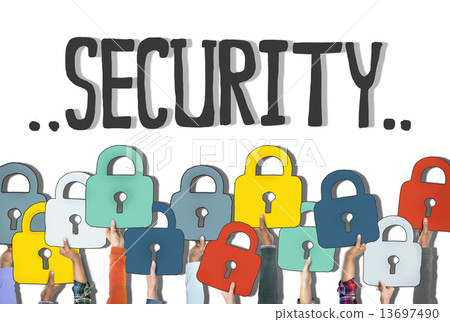 Group of Diverse Hands Holding Padlock Symbol 13697490