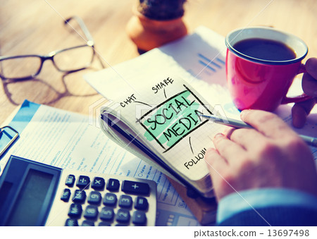 Businessman Writing Social Media Networking Concept Businessman Writing Social Media Networking Concept 13697498