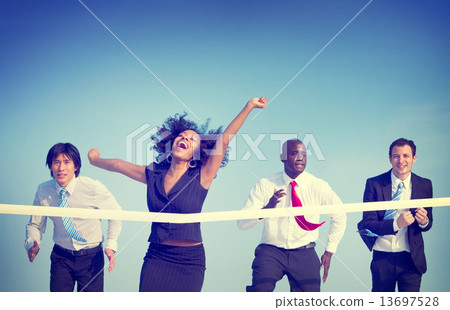 Business Woman Winning Race Concept Business Woman Winning Race Concept 13697528