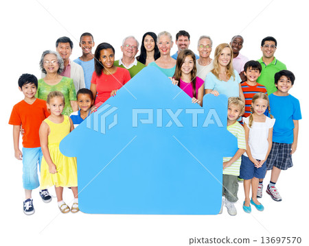 Large Group of People Holding Home Symbol Large Group of People Holding Home Symbol 13697570