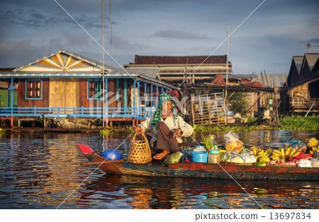 Local Cambodian Seller In Floating Market 13697834