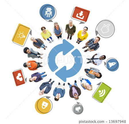 Multi-Ethnic Group of People and Refreshment Symbol Multi-Ethnic Group of People and Refreshment Symbol 13697948