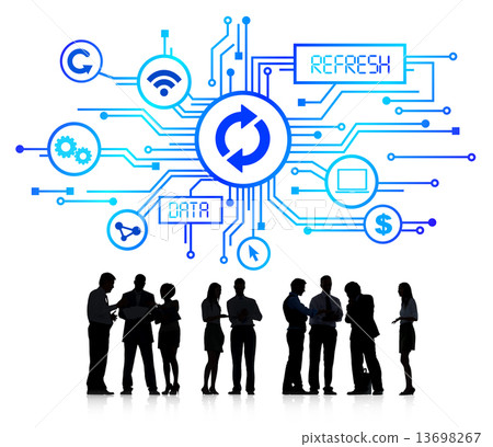 Silhouettes of Business People Working with Computer Concept Sym 13698267