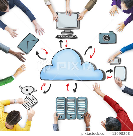 Aerial View of People and Cloud Computing Concepts 13698268