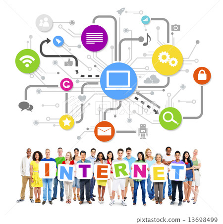 Group Of Multi-Ethnic People Holding Letters Internet And Relate 13698499