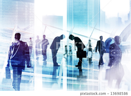 Two Businessmen Bowing and Business People 13698586