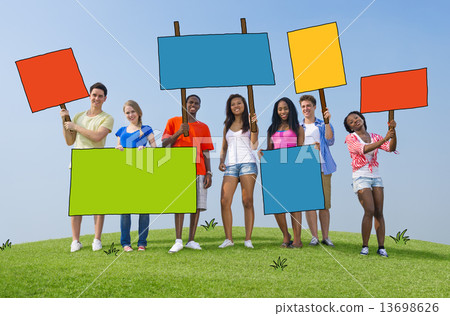 Diverse People with Placards and Billboards 13698626