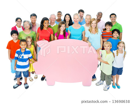 Large Group of People Holding Piggy Bank 13698638