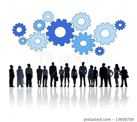 Silhouette Group of Business People with Gears Silhouette Group of Business People with Gears 13698789