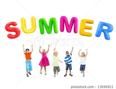 Group of Multiethnic Children Playing with Summer Balloons Group of Multiethnic Children Playing with Summer Balloons 13698921