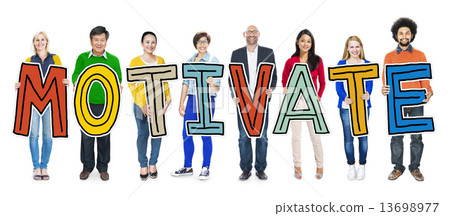 Multiethnic Group of People Holding Motivate Multiethnic Group of People Holding Motivate 13698977