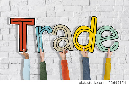 Group of Hands Holding Letter Trade 13699154