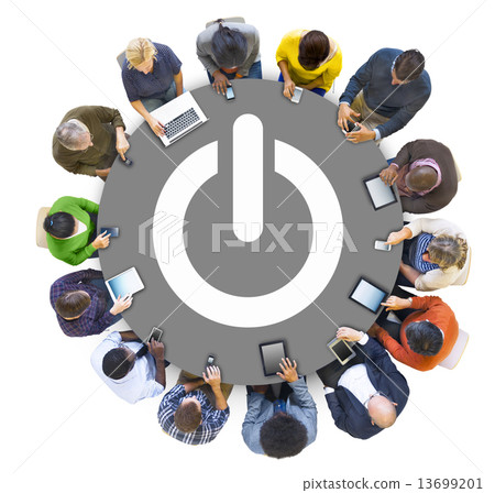 Multiethnic People Social Networking with Power Symbol 13699201