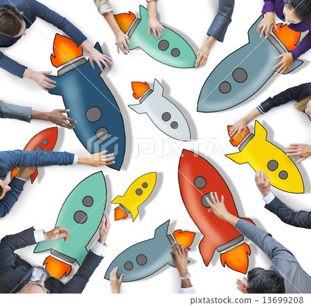 Group of Business People Holding Rocket Symbols Group of Business People Holding Rocket Symbols 13699208