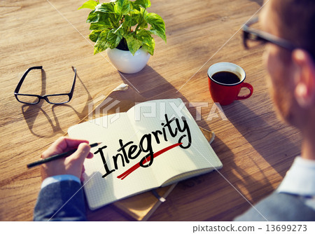 Man with a Note and a Single Word Integrity 13699273
