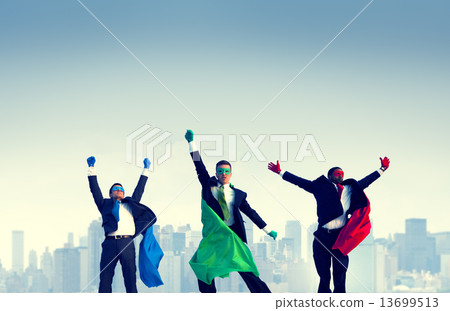 Superhero Businessmen Jumping Celebration Concept Superhero Businessmen Jumping Celebration Concept 13699513