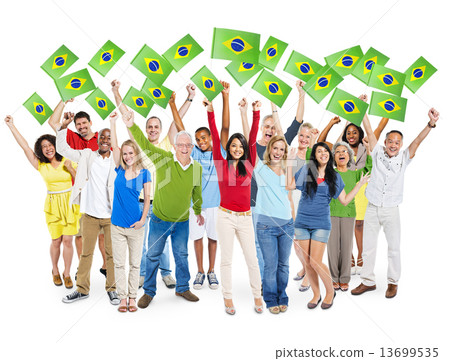 Cheerful Multi-Ethnic Group Of People Standing With Their Arms R 13699535