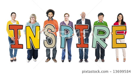 Multiethnic Group of People Holding Letter Inspire Multiethnic Group of People Holding Letter Inspire 13699584