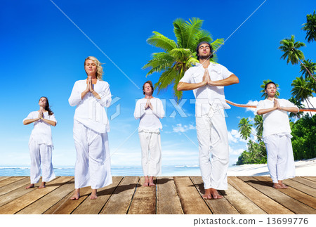 Group of People Doing Meditation with Nature Group of People Doing Meditation with Nature 13699776