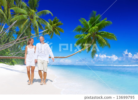 A couple walking on the beach 13699795