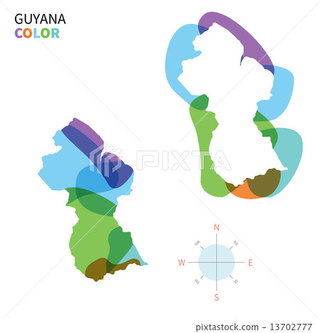 Abstract vector color map of Guyana with transparent paint effect. 13702777