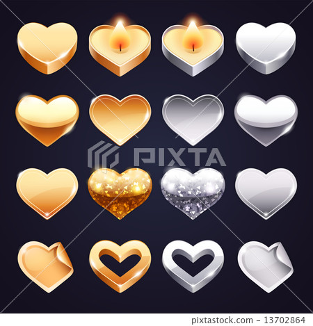 Set of Vector Golden and Silver Hearts 13702864