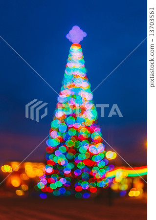 Defocused Blue Bokeh Background Effect. Design Backdrop. New Yea 13703561